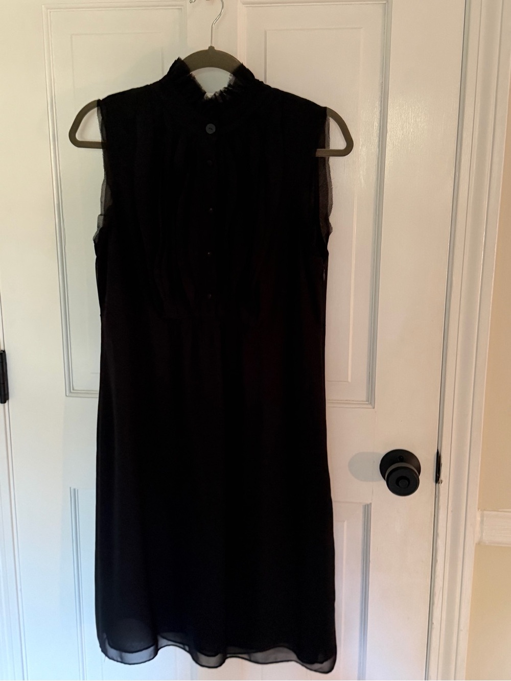 LOFT Black Sleeveless Ruffle-Neck Mini Dress